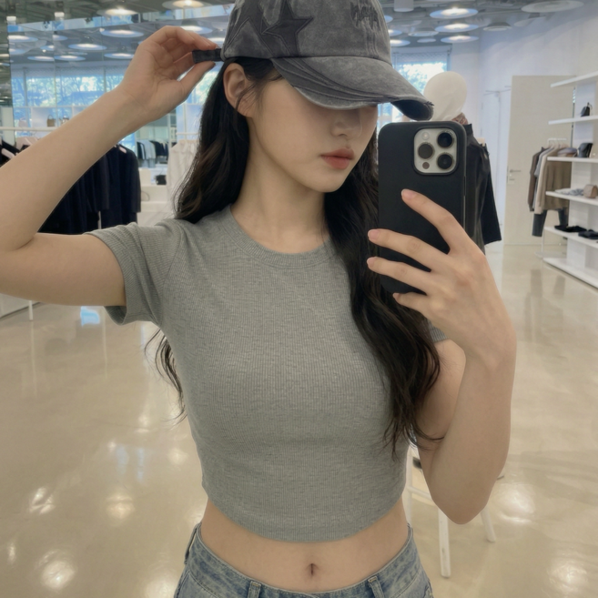 젠트라 주니어 쫀쫀 여리핏 솔리드 크롭 반팔 티셔츠 K2S69