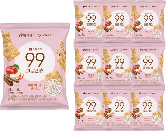빙그레 99칼로리칩 애플시나몬, 30g, 10개 - 쿠팡