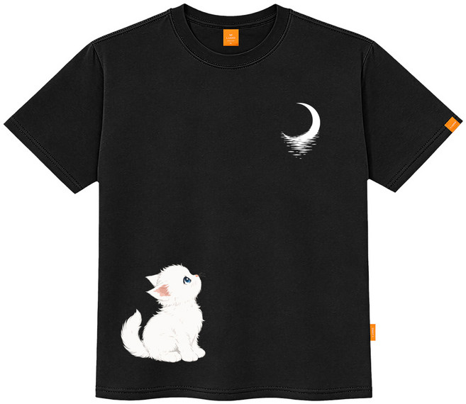 엘라모 남녀공용 달빛 고양이 반팔 티셔츠