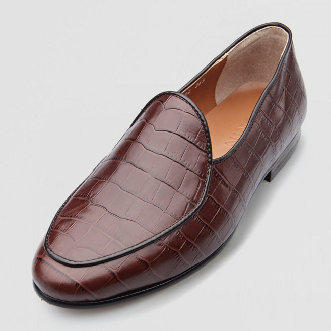 VONIN 천연 소가죽 비브람솔 밤크로커 핸드메이드 벨지안 로퍼 JH068DBR