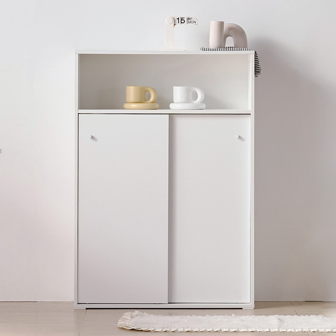 서울소호 슥 열리는 슬라이딩 4단 상부오픈 선반형 수납장 800 방문설치, 화이트