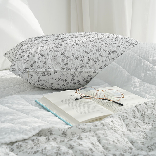 스코홈 국산 눈꽃 냉감 시어서커 베개커버 솜포함, 눈꽃그레이, 1개