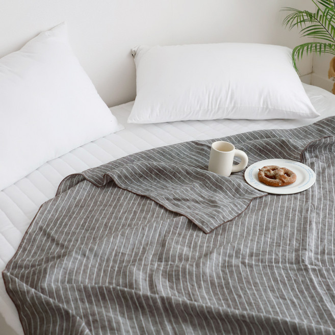 까사베르데 리프 린넨 홑이불, 우드브라운 스트라이프