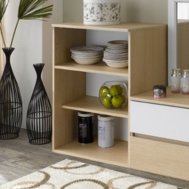 제우스가구 국내제작 심플 오픈 수납장 선반, 매플 화이트