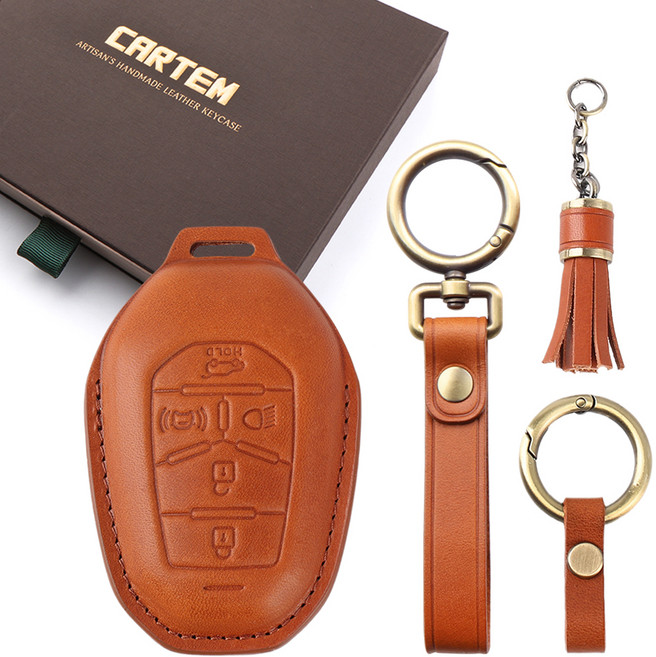 카템 감탄 가죽 키 케이스 세트, 탄, 쌍용 SS02