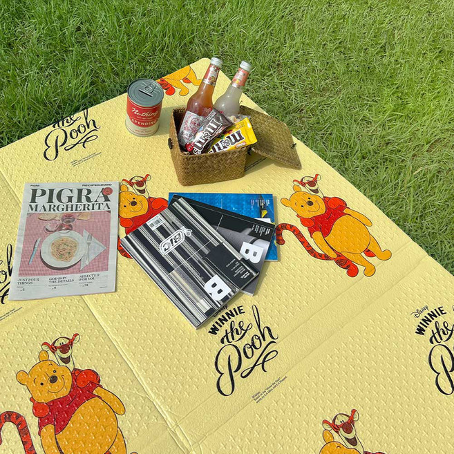 迪士尼小熊維尼3段式折疊露營野餐墊 一般款 WPCMIV-224, 黃米色