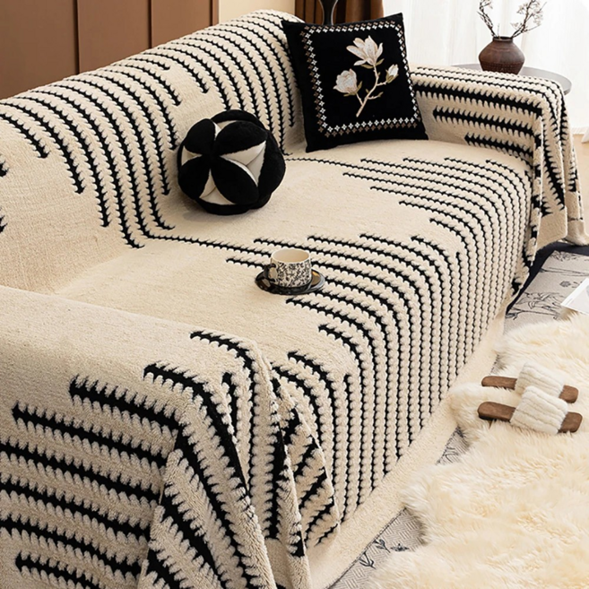 BonBon naturel 法式舒棉絨小樹林保暖沙發蓋布, 米白色, 1件