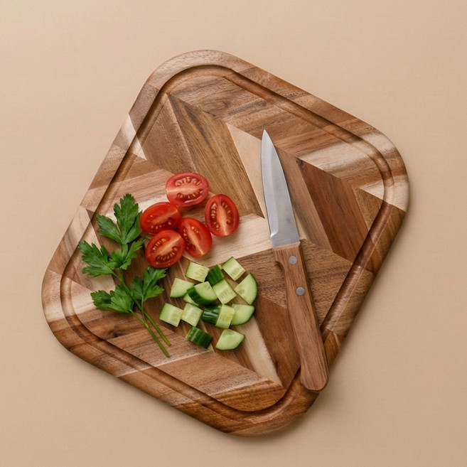 아이코닉하우스 하버 우드 헤링본 플레이팅 도마, 아카시아 내추럴, 1개