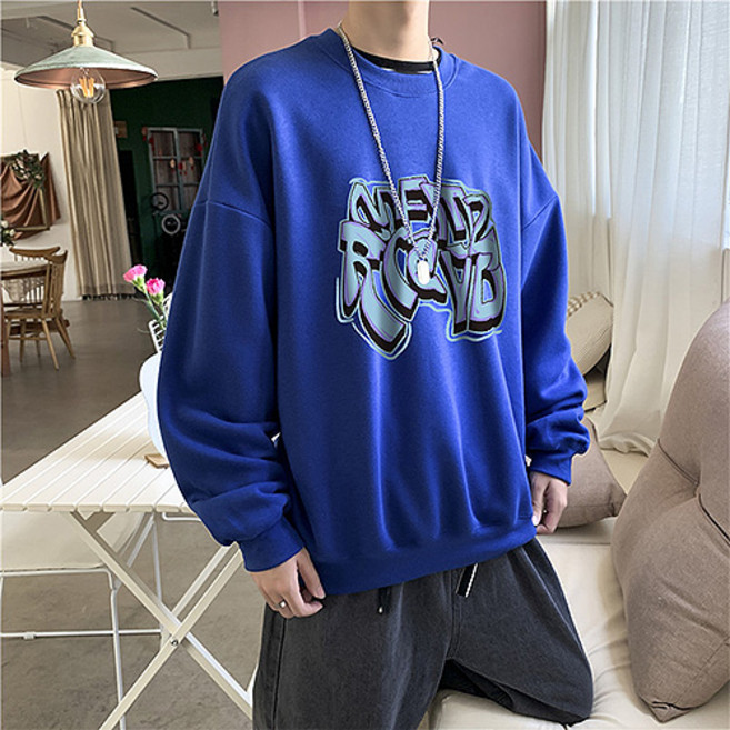 남성용 PDS패션 트렌디 글자 페인팅 프린팅 라운드넥 맨투맨