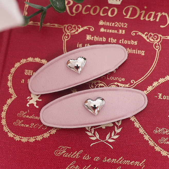 여아용 실버하트 타원 똑딱핀 2p