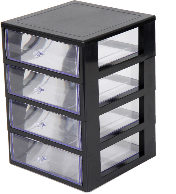 하라데코 4단 슬림 미니 정리함 대, 블랙, 1개