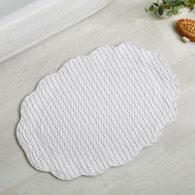 라피니라 모던하우스 스트라이프 면퀼팅 양면 오벌발매트, 1개, 그레이