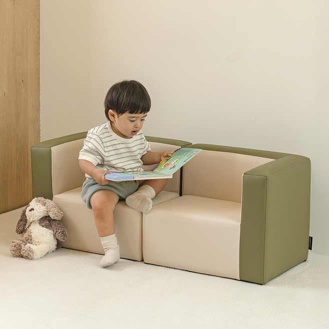 루나스토리 유아용 와이드 소파 의자 1인용 R, 올리브