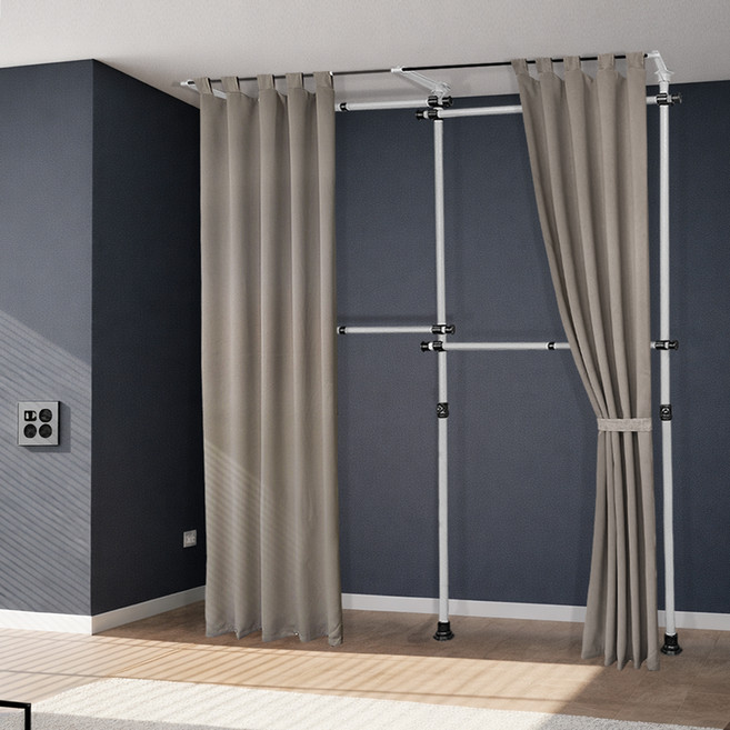 가화홈시스 옷걸이 암막 커튼 4단 행거 LB3400SDCCG, 아이보리 + 블랙 + 코코아그레이지