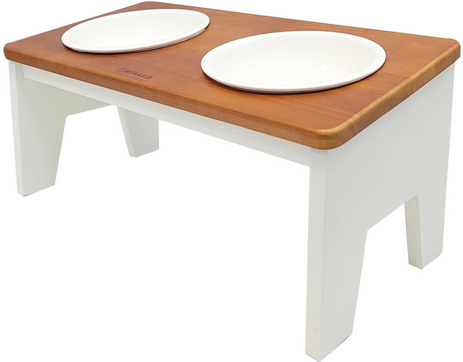 모나지오 반려동물 중대형견 네츄럴 원목 도자기 식기 2구, 네츄럴화이트, 1개