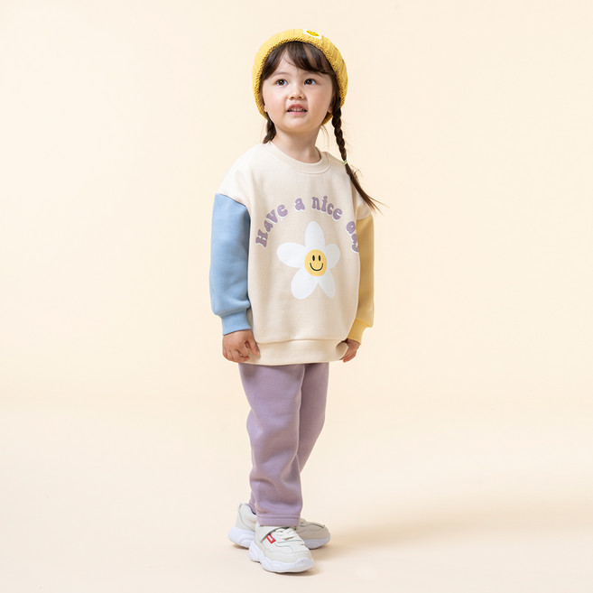 KIDSCOMO 童款笑臉花朵刷毛長袖長褲套裝