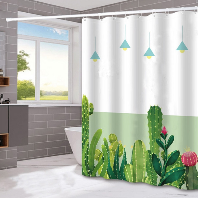 올나인 초록초록 샤워 커튼 여러가지 선인장 165 x 180 cm + 봉, 1개