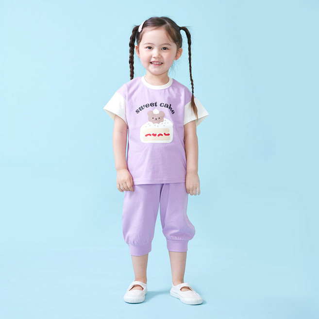 KIDSCOMO 兒童透氣甜心熊短袖上下衣套裝