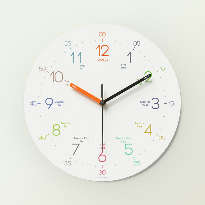 무아스 이지러닝 무소음 교육용 벽시계, 화이트