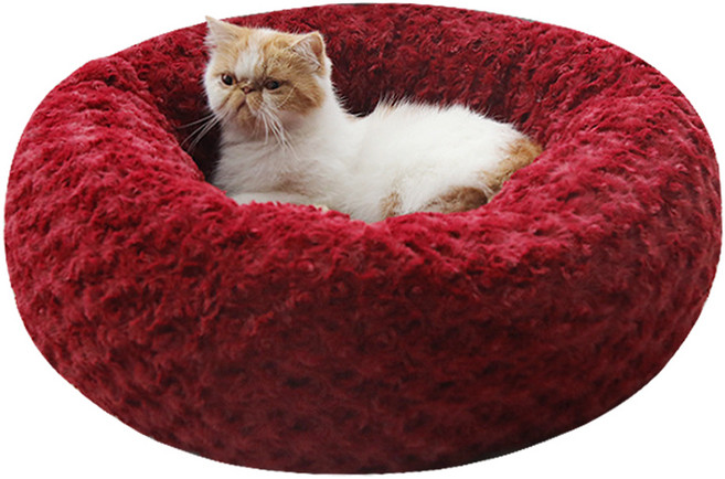 포시럽 반려동물 로즈 도넛 원형도넛 방석, 레드, 1개
