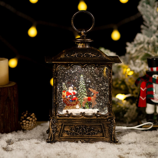 러블리팜 크리스마스 테이블 소품 스노우 워터볼 오르골 빈티지직사각, 빈티지 사각, 산타