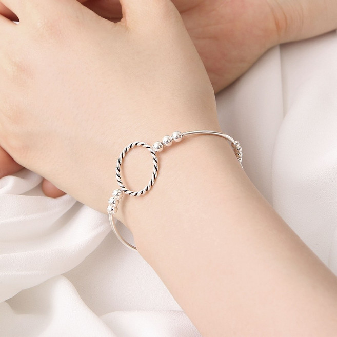 MINIART 女款 925純銀麻花戒指銀珠半手鐲手鍊 MU217
