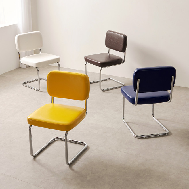 가죽 스틸 미드센츄리 플로트 체어, 브라운, 2개