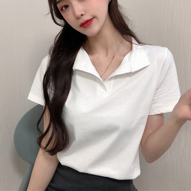 묘먀미 여성용 기본 무지 오픈 카라넥 반팔티 JN435