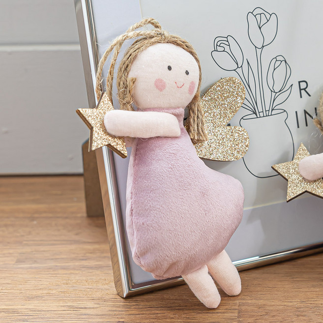 플라워트리 인형 장식 별을 든 천사 벨벳, 핑크