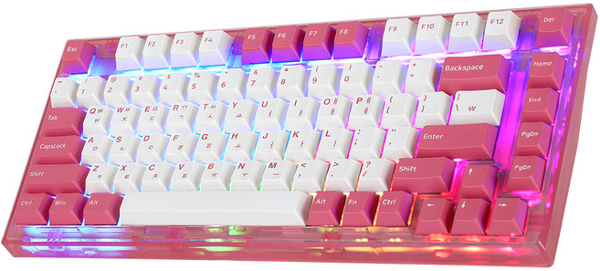 ABKO Gasket結構 RGB 可換軸 機械式電競迷你無數字鍵有線鍵盤 無聲段落軸, 玫瑰粉, AG75, 茶軸