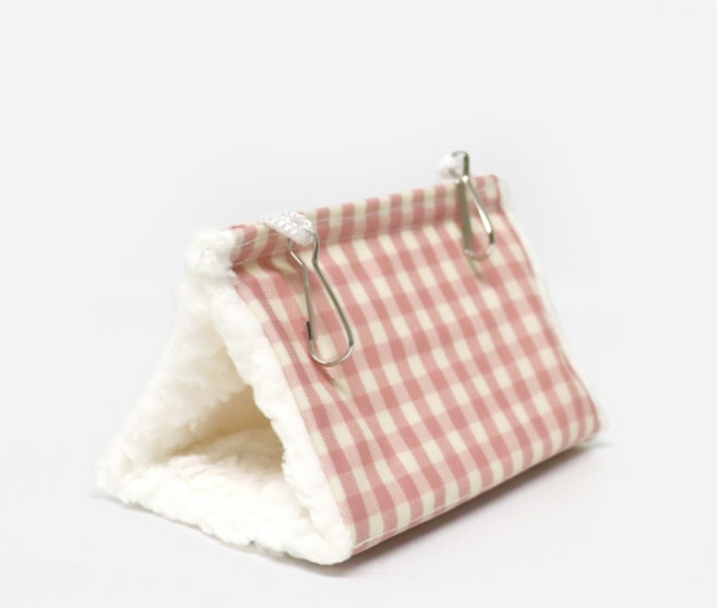 리프패럿 앵무새 고어텍스 보들보들 양털소재 체크 소형 침대, 핑크, 1개