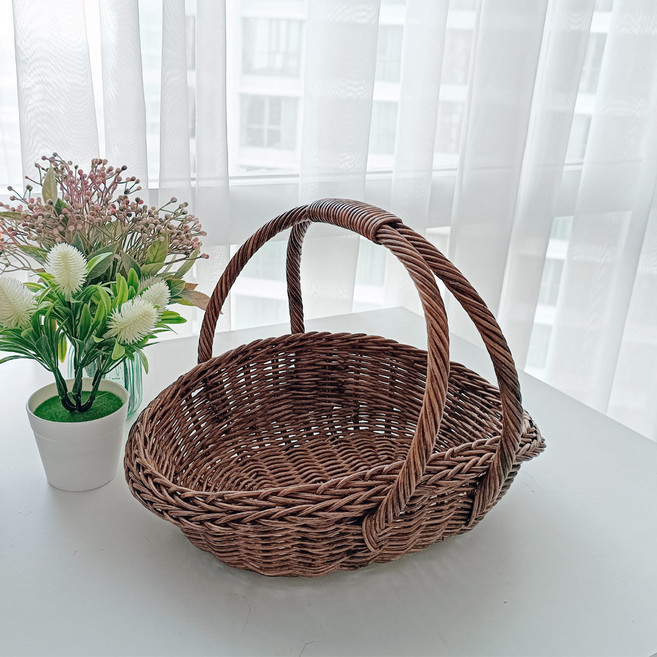 메종인다라탄샵 이태리 손잡이 선물 피크닉 라탄 바구니 소, 브라운, 1개