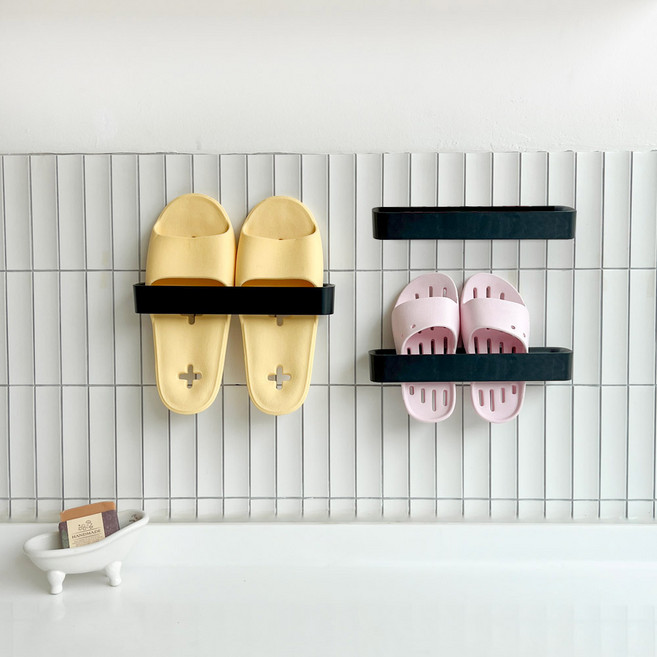 무타공 접착식 슬리퍼 거치대, 블랙, 3개