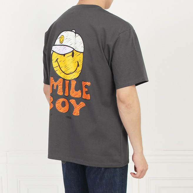 마인플로우 남여공용 오버핏 반팔 티셔츠 HT스마일보이