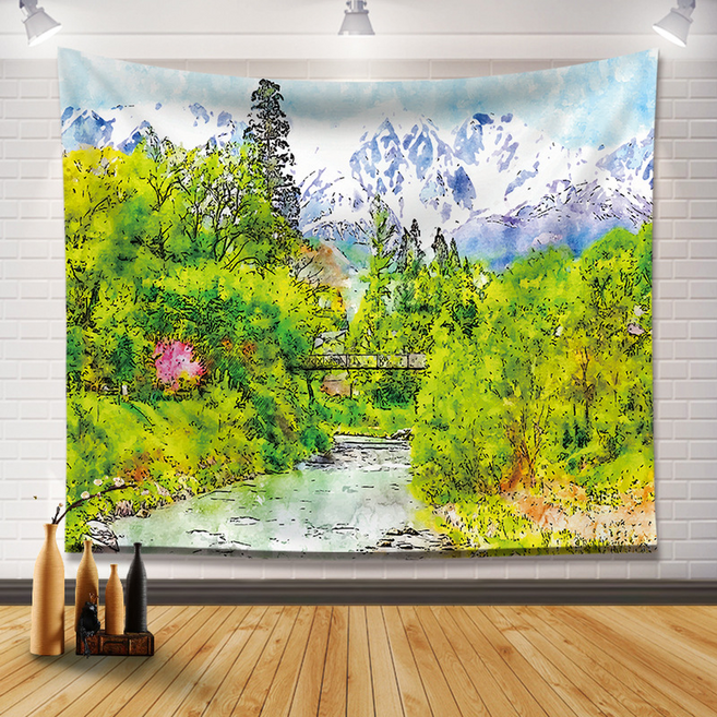 모디시 전원 풍경 유화 태피스트리 벽 장식용, 개울