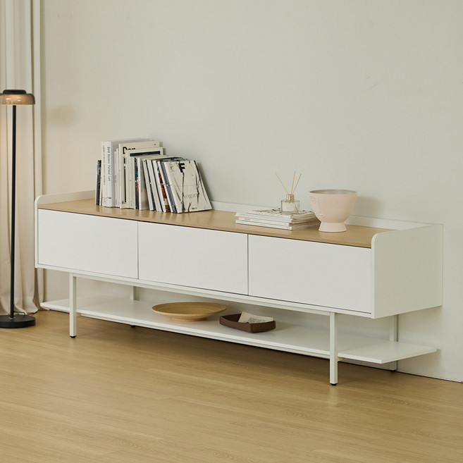 웰퍼니쳐 아띠 거실장 2000 도어 방문설치, 화이트 + 오크