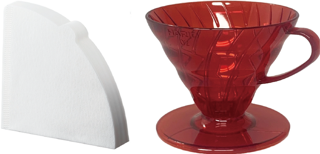 하리오 V60 쥬얼리 시리즈 02 핸드드리퍼 세트 레드루비 VD-02-TDR-KEX, 드리퍼 + 종이필터 40p, 1세트