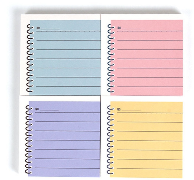 톡톡팬시 링노트 떡메모지 4종 세트, 옐로우 + 바이올렛 + 핑크 + 블루, 1세트