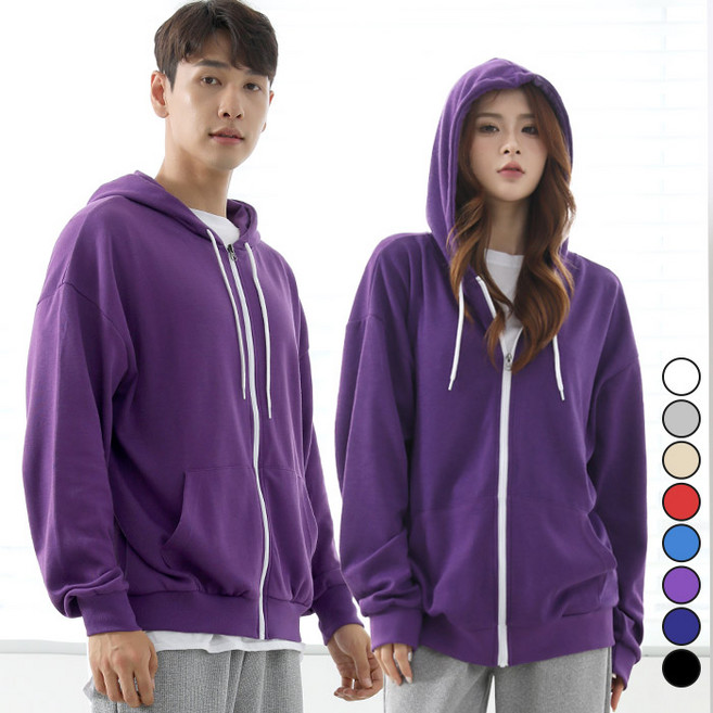 턴키 남녀공용 빅사이즈 베이직 무지 모던 후드 집업 AJ-1152