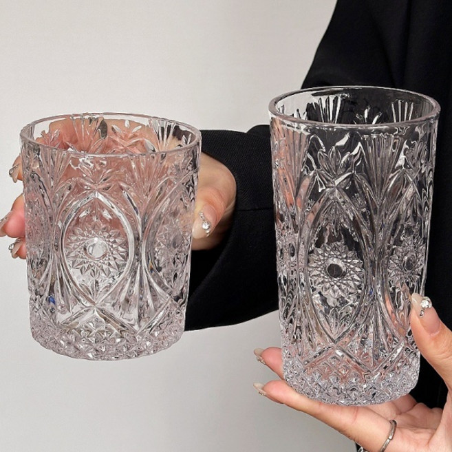 아메리칸로드 레트로 크리스탈 홈카페 유리컵 숏 330ml + 롱 360ml 세트 HR1884, 투명, 1세트