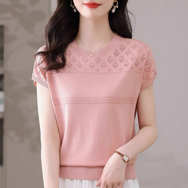 모이르벨라 여성용 심플 패턴 반팔 니트 O263-0184