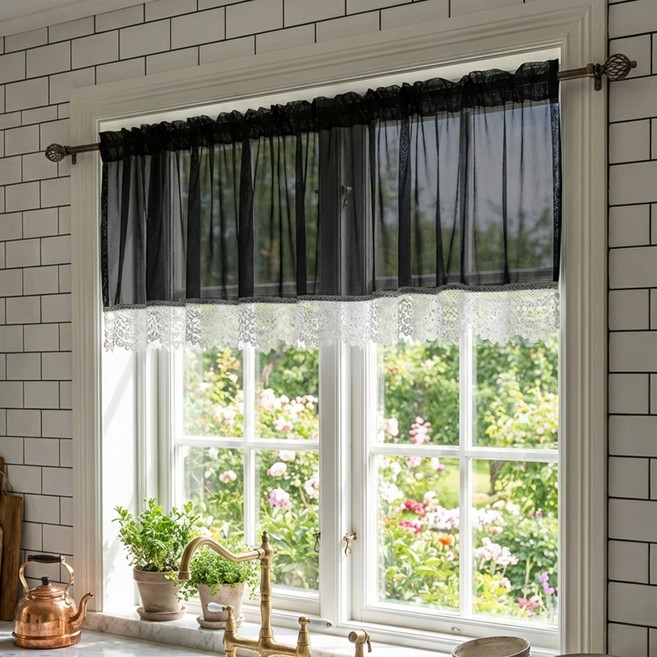 다하임 쉬폰 자수 주방커튼 바란스