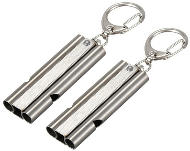 모나코올리브 호신용 더블튜브 스텐 호루라기, 실버, 2개