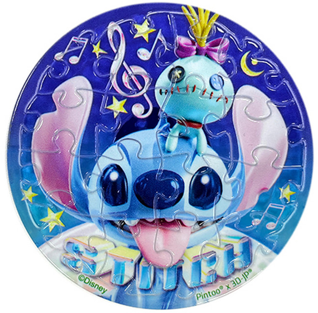 HUNDRED PICTURES 百耘圖 大臉系列 拼圖磁鐵 HPD0116047 直徑60mm 圓 Stitch 星際寶貝 吐舌頭, 1個, 16片