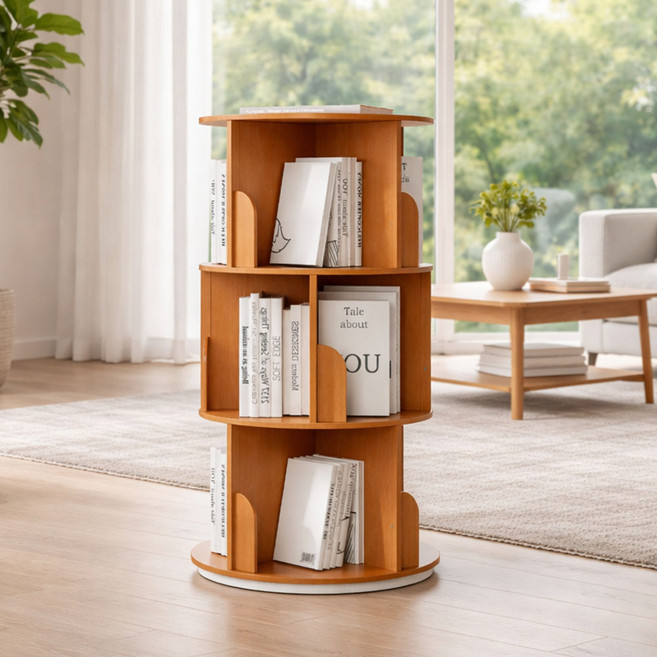 GAGU FEELING Team旋轉 圓形收納 360度書櫃 400, 自然色#, 4層