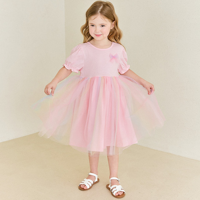 헤이미니 여아용 통기성 샤샤 리본 레인보우샤 원피스