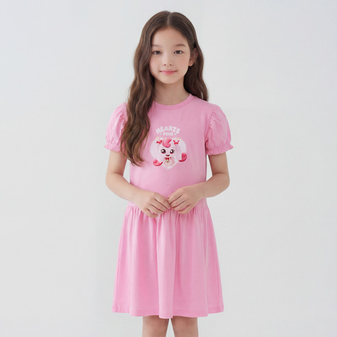 프리미에팜 아동용 캐치 티니핑 순면 퍼프 5부 프릴 원피스