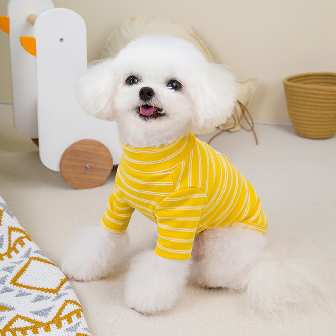 파스텔펫 반려동물 투베어 스트라이프 티셔츠, 옐로우, 1개
