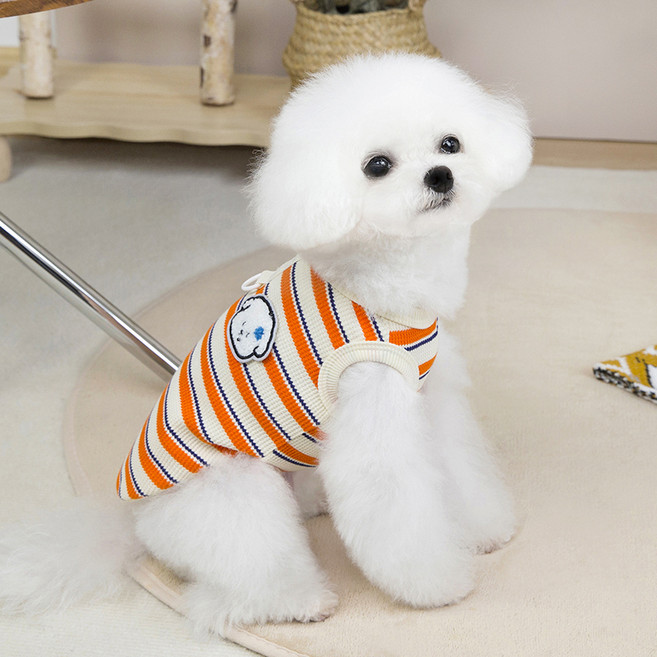 PASTEL PET 狗狗條紋無袖T恤, 橘色, 1個