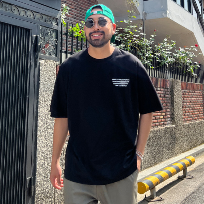 파이브라지 남성용 통기성 빅사이즈 오버핏 영문레터링 스크래치 반팔 티셔츠